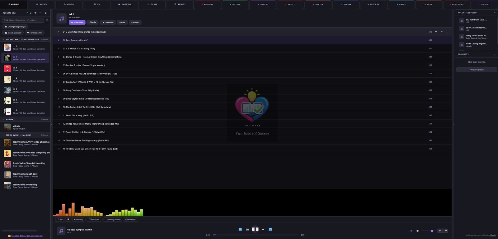 OmniStream muziekbibliotheek met albums en afspeellijsten