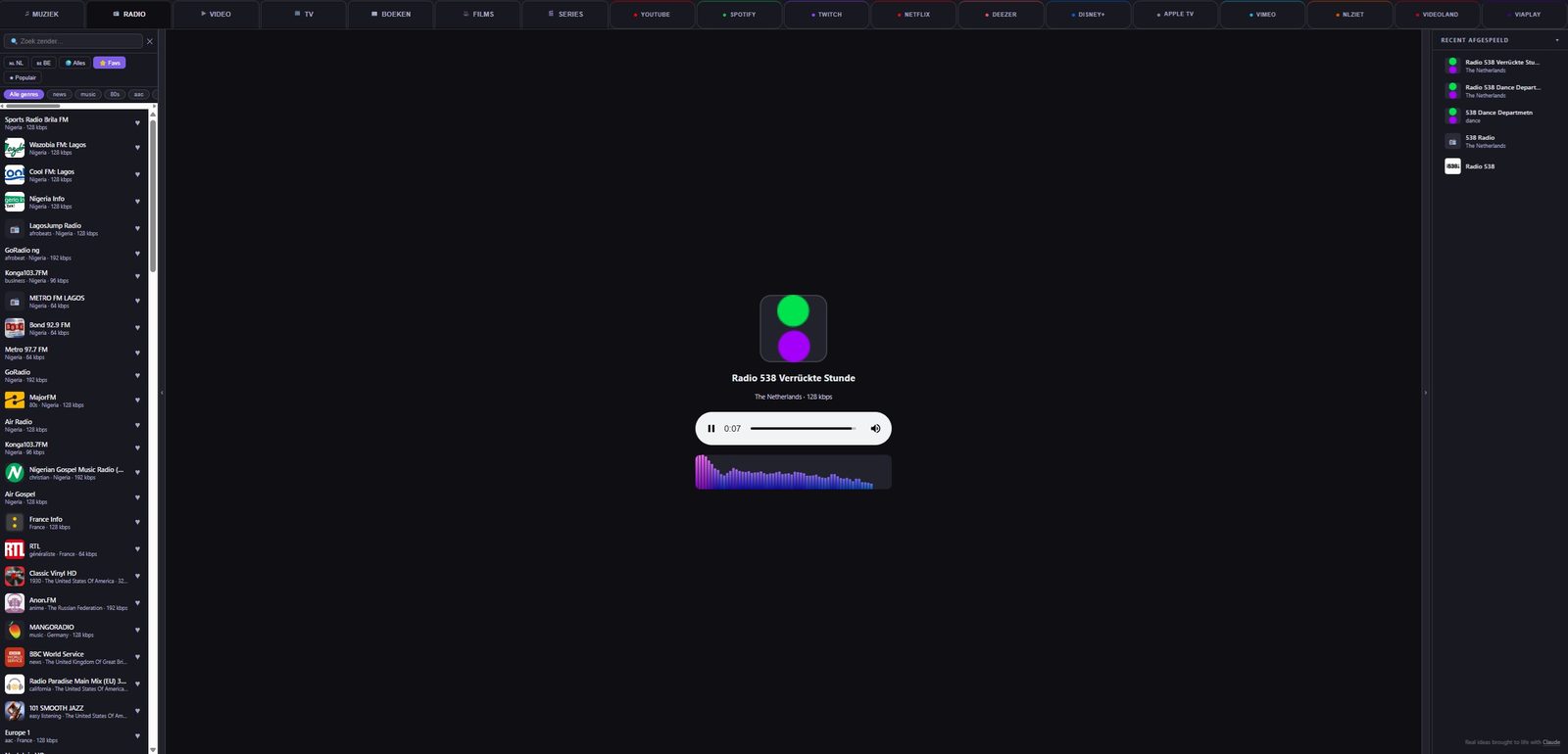 OmniStream internetradio met zenderlogo en speler